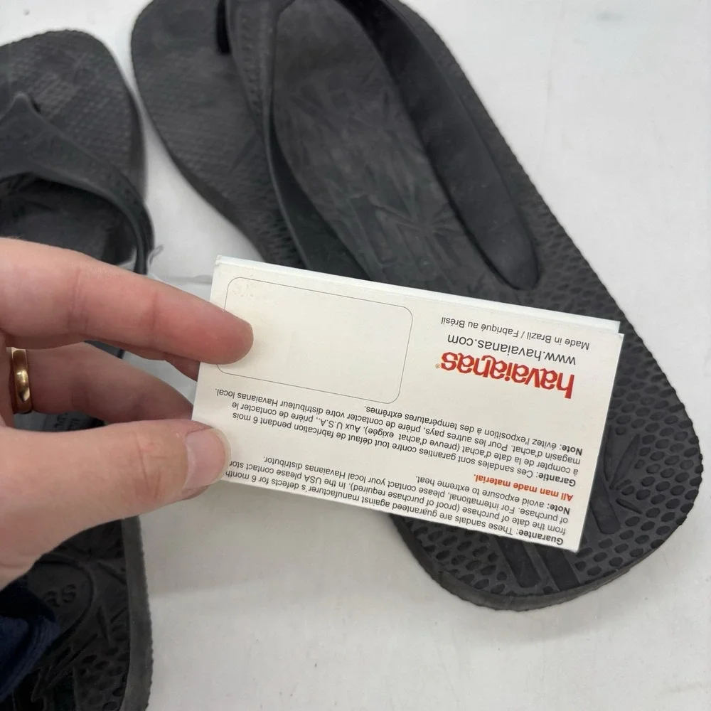 Havaianas Brazil Logo Flip Flops Mens Large 43 Black Slip On Comfort Beach NWT
